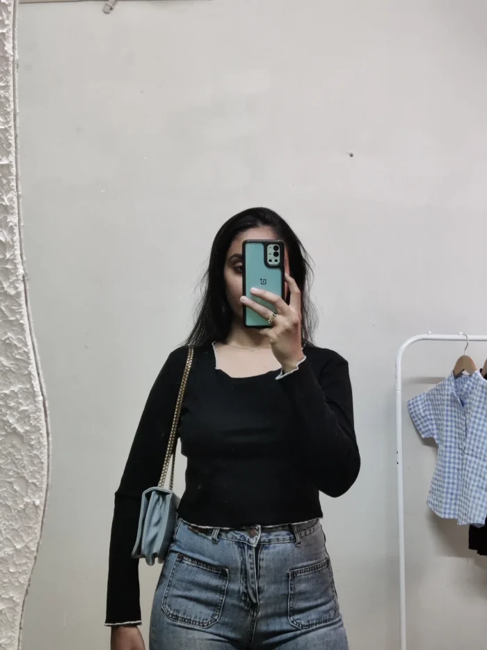Black ribbed full sleeves Top - bust 32-34 - Image 2