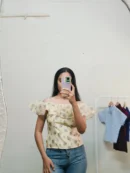Light Yellow Floral Off-shoulder Bust 34