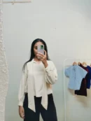 Cream Shirt Front Knot - Bust utpo 36