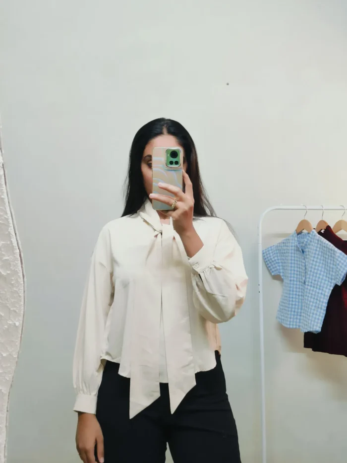 Cream Shirt Front Knot - Bust utpo 36