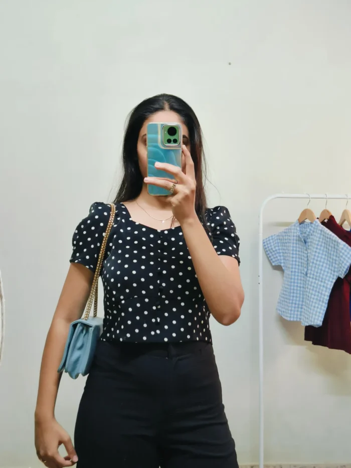 Black Polka Dot Crop Top - Bust upto 34
