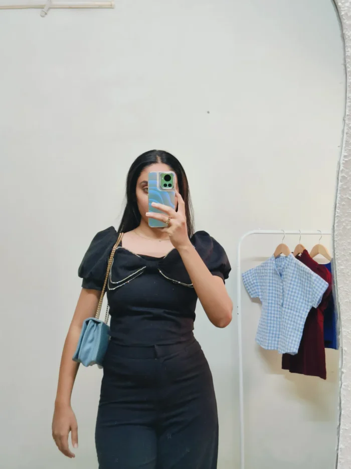 Black Bow  Crop Top Bust upto 34