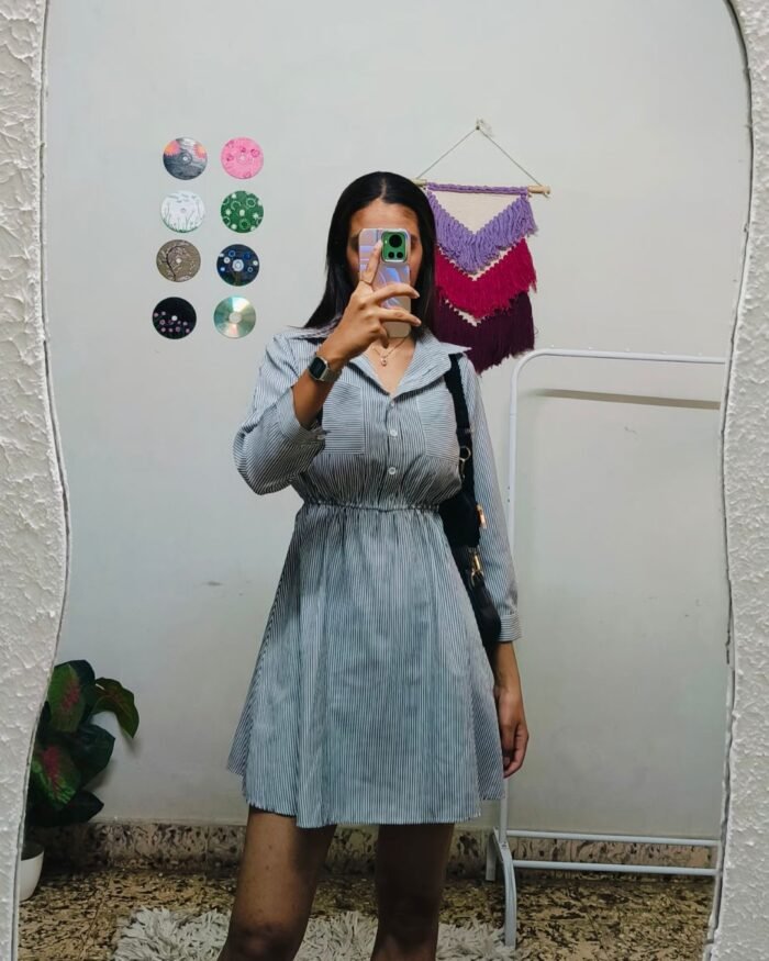 Black and white strips dress